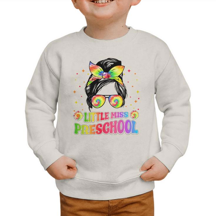 Little Miss Preschool Messy Bun Tie Dye Back To School Girls Graphic Toddler Sweatshirt Little Miss Preschool Messy Bun Tie Dye Back To School Girls Graphic Toddler Sweatshirt