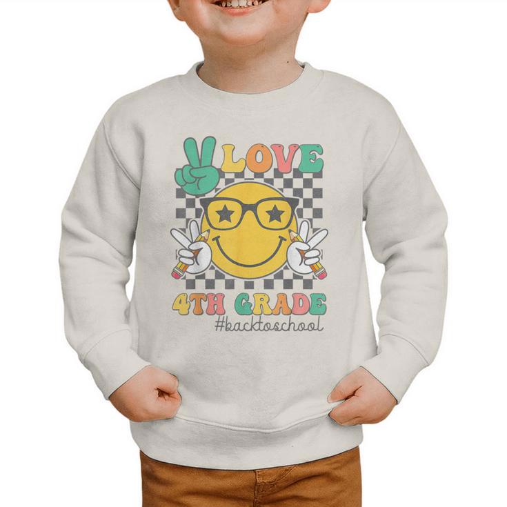 Peace Love 4th Grade Cute Smile Face Back To School Girls Graphic Toddler Sweatshirt