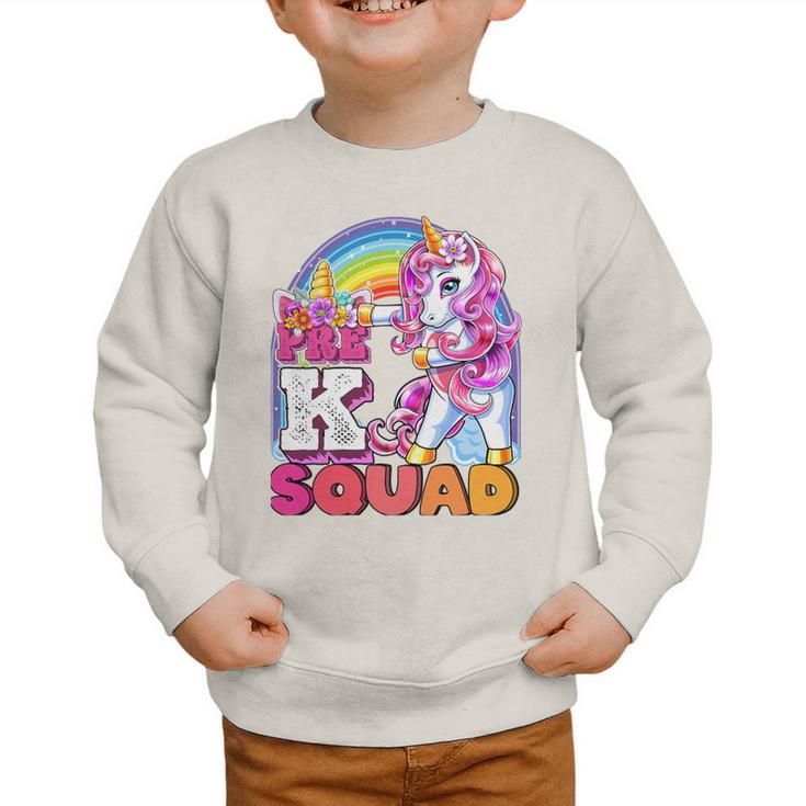 Pre-K Squad Flossing Unicorn Back To School Girls Premium Tri-Blend Graphic Toddler Sweatshirt Pre-K Squad Flossing Unicorn Back To School Girls Premium Tri-Blend Graphic Toddler Sweatshirt