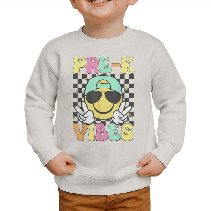 Pre-K Vibes Smile Face Back To School Pre-K Graphic Toddler Sweatshirt Pre-K Vibes Smile Face Back To School Pre-K Graphic Toddler Sweatshirt