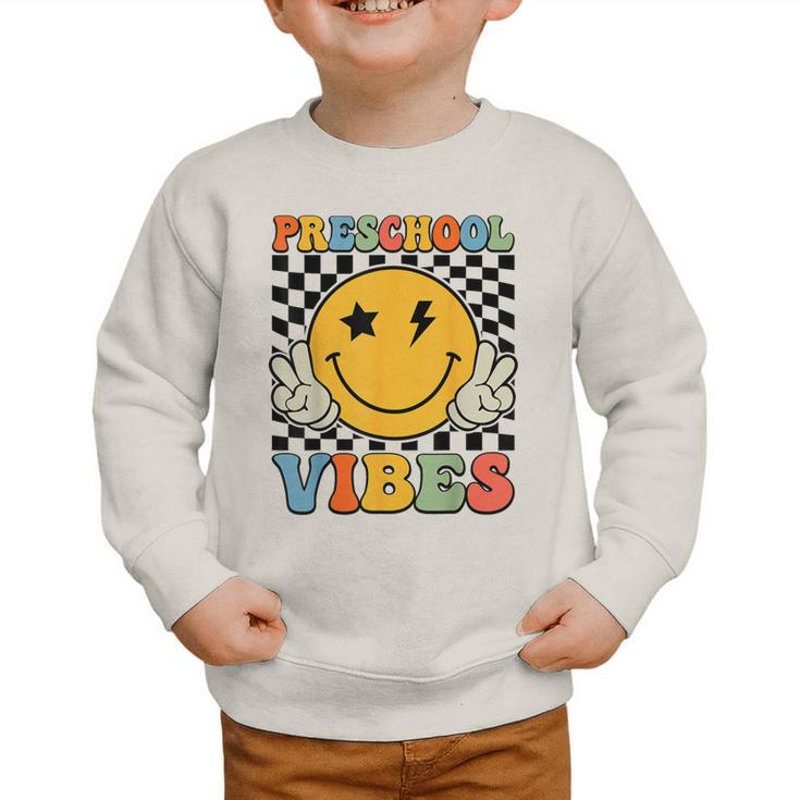 Preschool Vibes Retro Groovy Back To School Pre-K Graphic Toddler Sweatshirt Preschool Vibes Retro Groovy Back To School Pre-K Graphic Toddler Sweatshirt