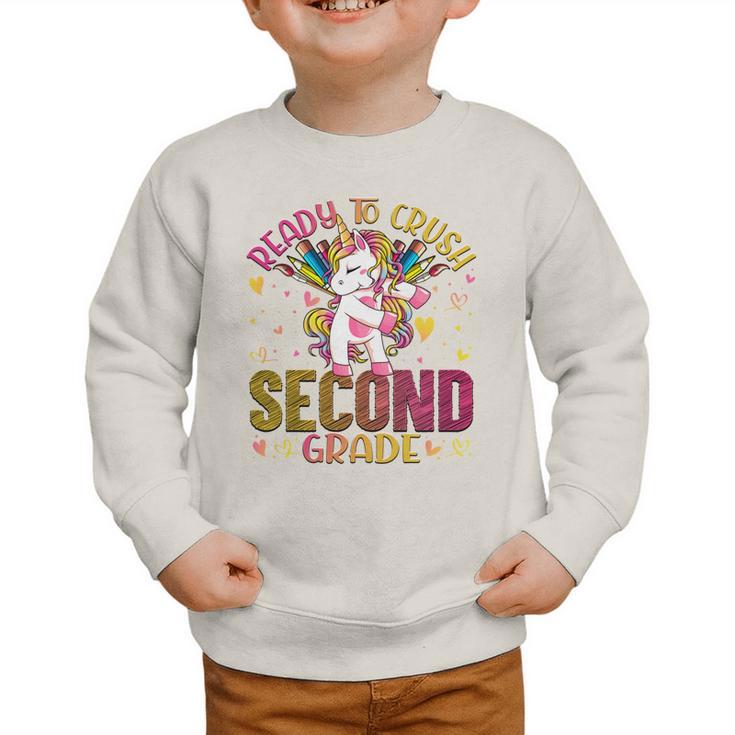 Ready To Crush Second 2nd Grade Back To School Unicorn Kids Performance Graphic Toddler Sweatshirt