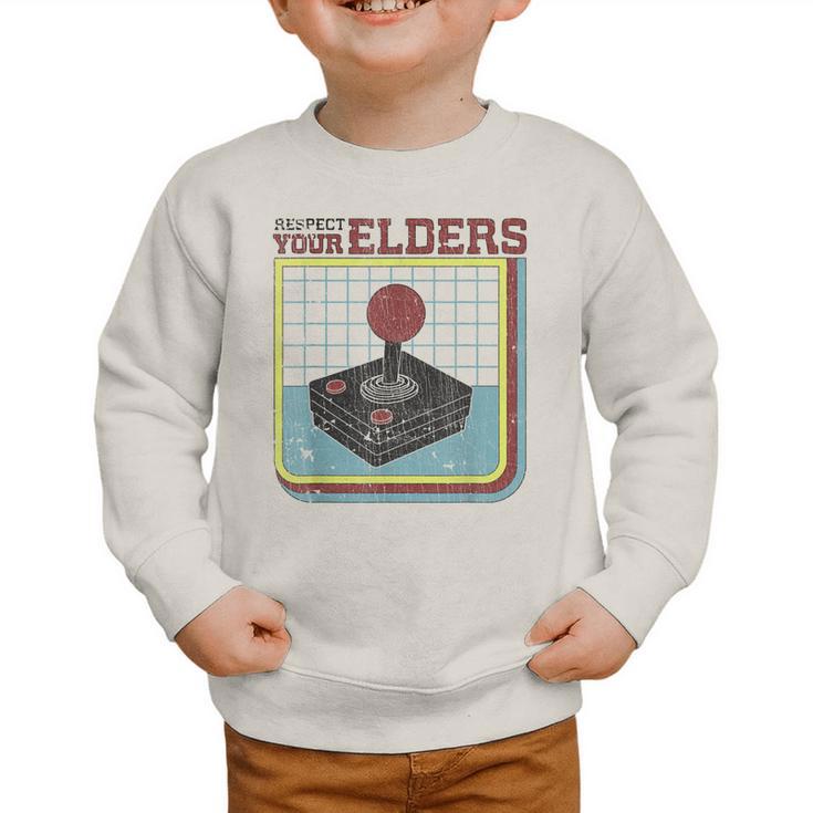 Respect Your Elders Retro Gamer Joystick Back To School Graphic Toddler Sweatshirt
