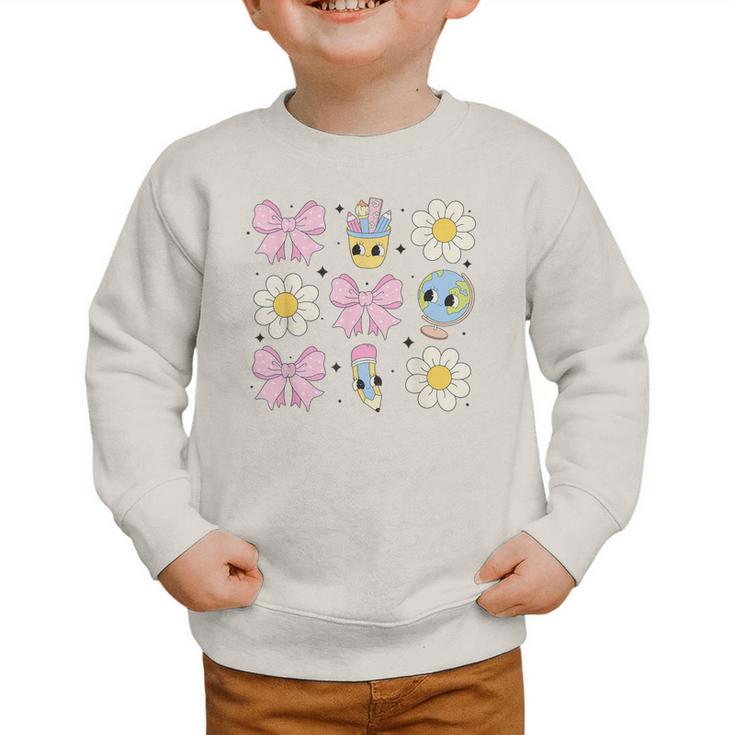 Retro Groovy Back To School Coquette First Day Of School Graphic Toddler Sweatshirt Retro Groovy Back To School Coquette First Day Of School Graphic Toddler Sweatshirt