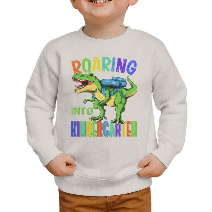 Roaring Into Kindergarten DinosaurRex Back To School Boys Performance Graphic Toddler Sweatshirt Roaring Into Kindergarten DinosaurRex Back To School Boys Performance Graphic Toddler Sweatshirt