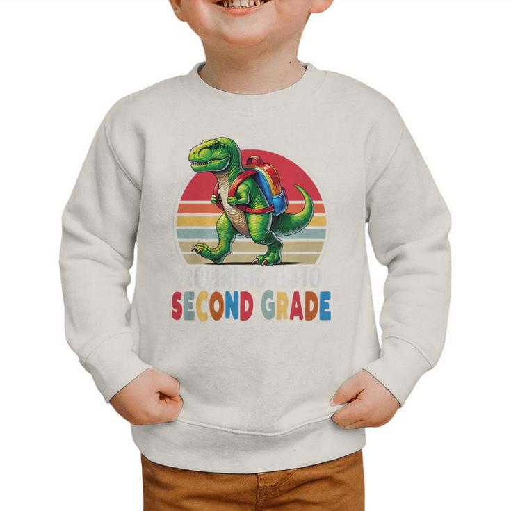 Roaring Into Second Grade T-Rex Back To School 2nd Grade Premium Tri-Blend Graphic Toddler Sweatshirt