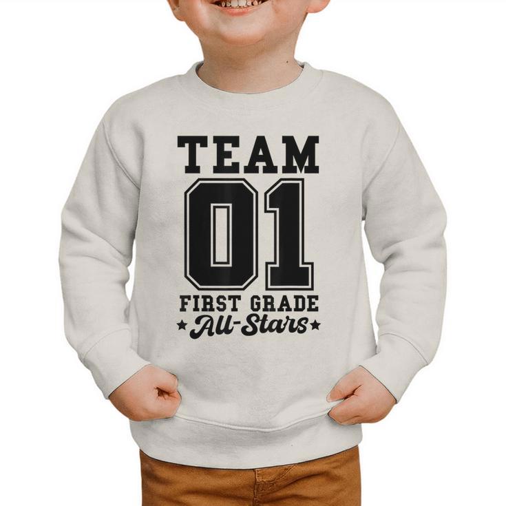 Team 1st Grade All-Stars Back To School Sports Jersey Graphic Toddler Sweatshirt