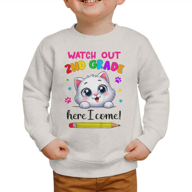 Watch Out 2nd Grade Here I Come Girls Cat Back To School Graphic Toddler Sweatshirt