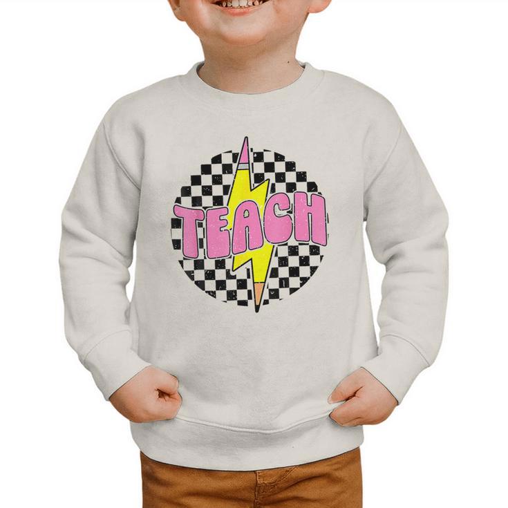 Women Checkered Teach Pencil Lightning Bolt Back To School Graphic Toddler Sweatshirt Women Checkered Teach Pencil Lightning Bolt Back To School Graphic Toddler Sweatshirt