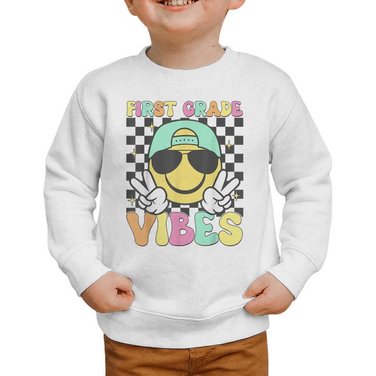 1st Grade Vibes Smile Face Back To School First Grade Graphic Toddler Sweatshirt