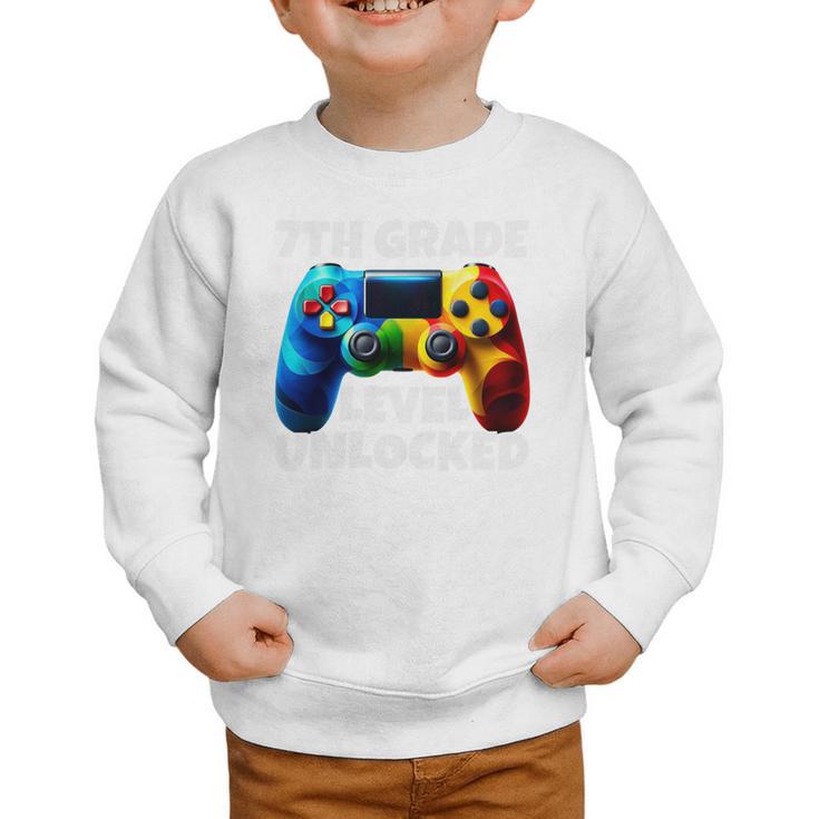 7th Grade Level Unlocked Back To School Gamer Boys Girls Graphic Toddler Sweatshirt