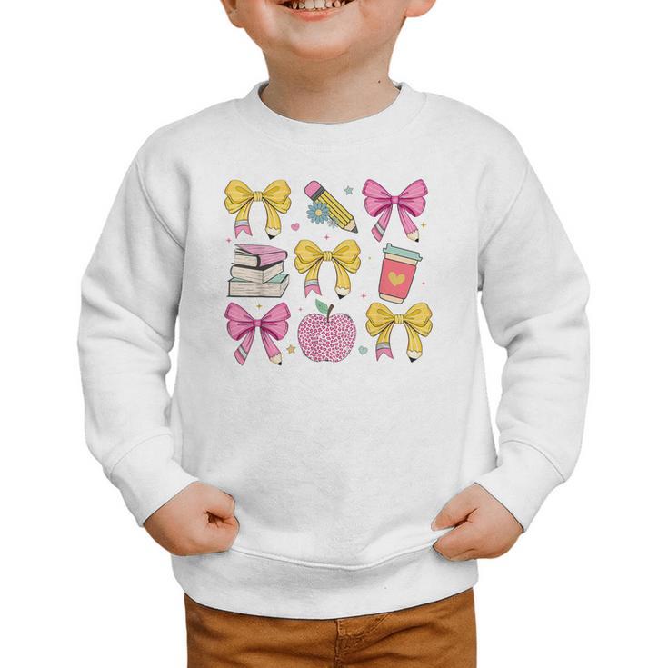 Apple Coquette Bow Books First Day Of School Back To School Graphic Toddler Sweatshirt