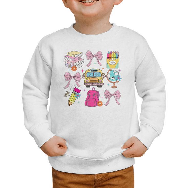 Back To School Coquette School Bus Pencil Graphic Toddler Sweatshirt
