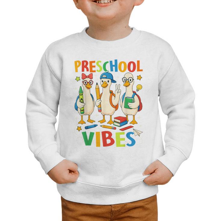 Back To School Cute Goose Preschool Vibes Girls Boys Graphic Toddler Sweatshirt