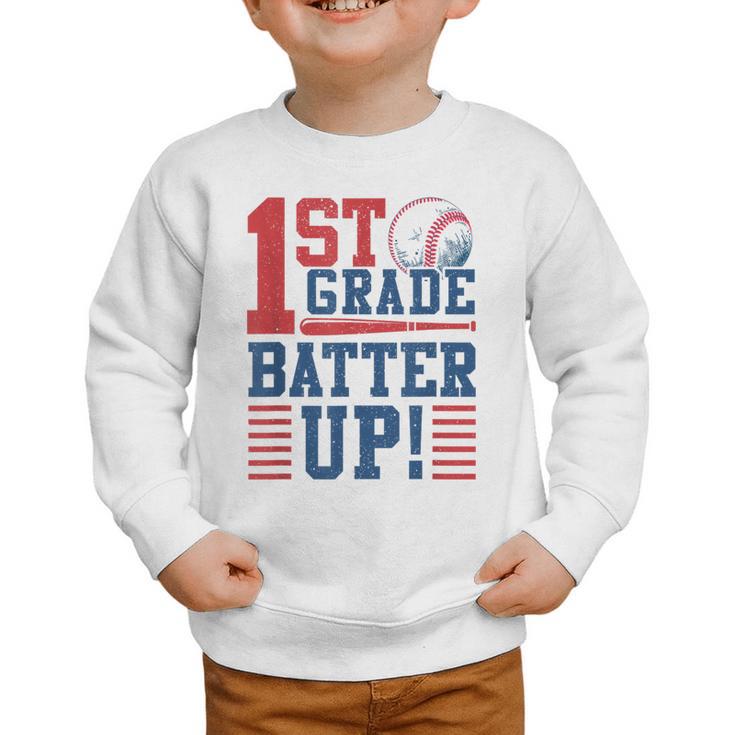 Baseball 1st Grade Back To School 1st Grade Batter Up Graphic Toddler Sweatshirt