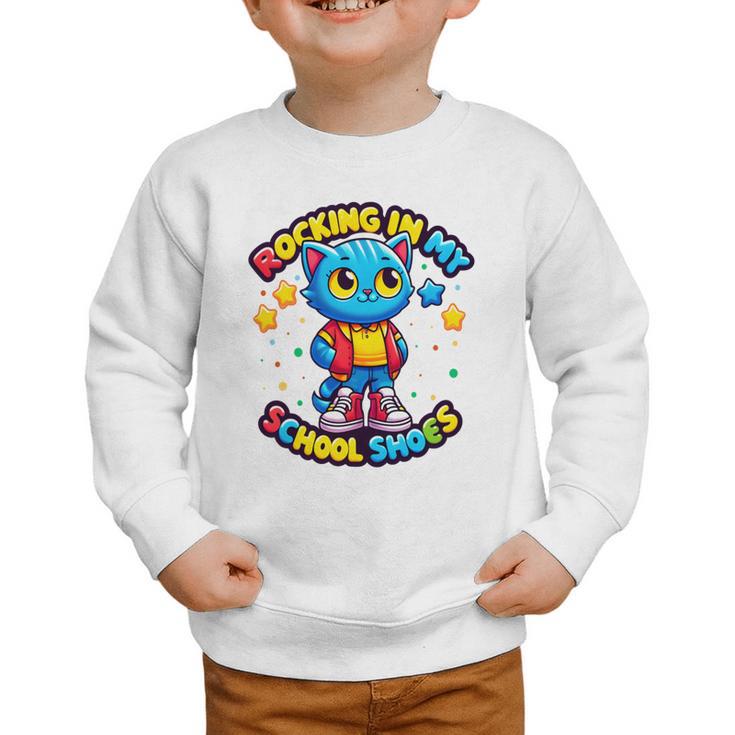 Cat Rocking In My School Shoes Fun Back To School Kids Boys Performance Graphic Toddler Sweatshirt