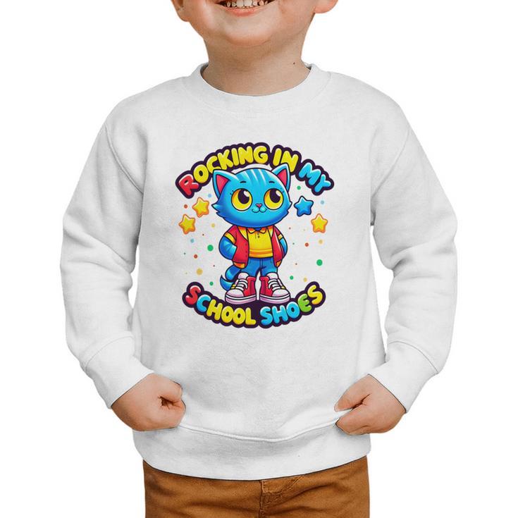 Cat Rocking In My School Shoes Fun Back To School Kids Boys Premium Tri-Blend Graphic Toddler Sweatshirt