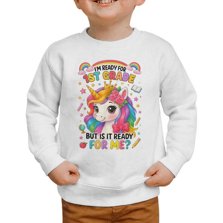 Crush First Grade Girls Back To School Unicorn First Day Graphic Toddler Sweatshirt