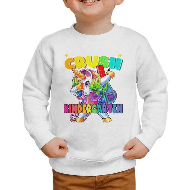 Crush Kindergarten Dabbing Unicorn Back To School Girls Performance Graphic Toddler Sweatshirt