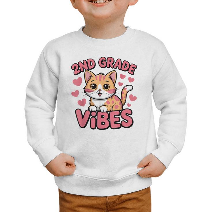 Cute Cat 2nd Grade Vibes Back To School Second Grade Girls Graphic Toddler Sweatshirt