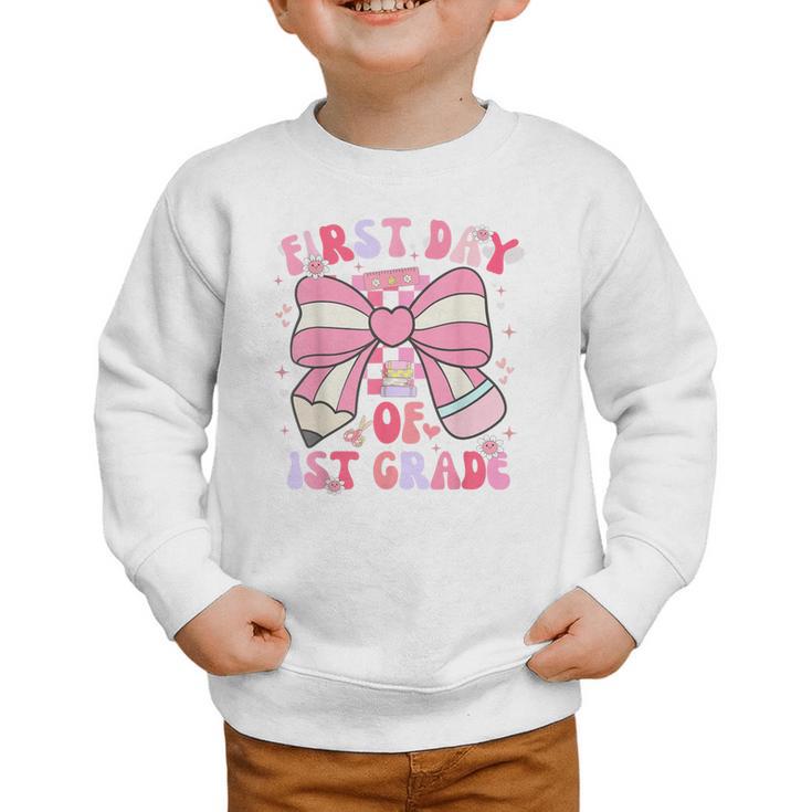 First Day Of 1st Grade Coquette Back To School Girls Kids Graphic Toddler Sweatshirt