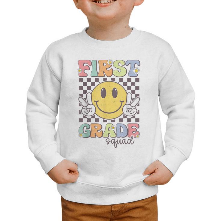 First Grade Squad Smile Face 1st Grade Back To School Graphic Toddler Sweatshirt