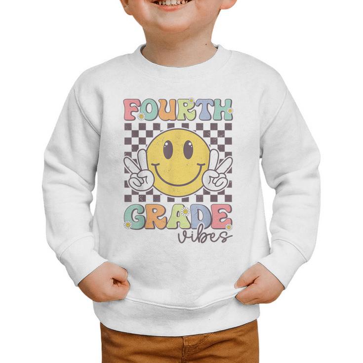 Fourth Grade Vibes Smile Face 4th Grade Team Back To School Graphic Toddler Sweatshirt