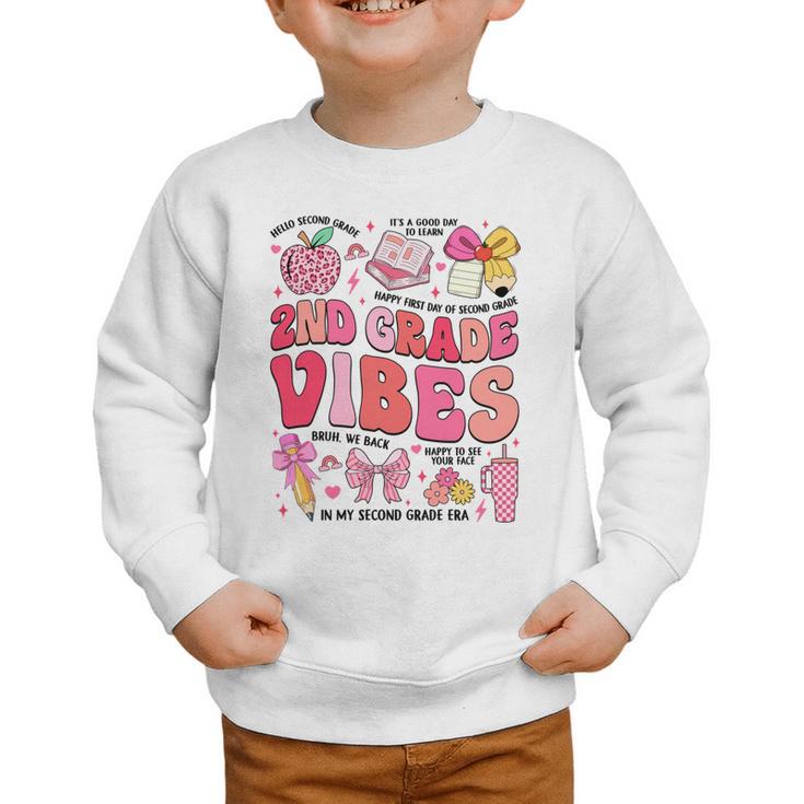Girls 2nd Grade Vibes Coquette Pink Bow Back To School Graphic Toddler Sweatshirt