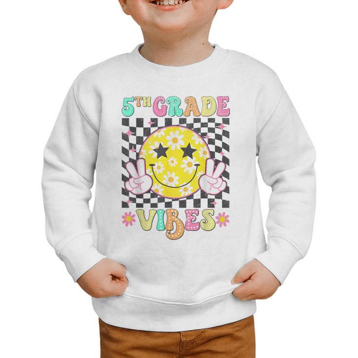 Girls 5th Grade Vibes Smile Face Back To School Fifth Grade Graphic Toddler Sweatshirt