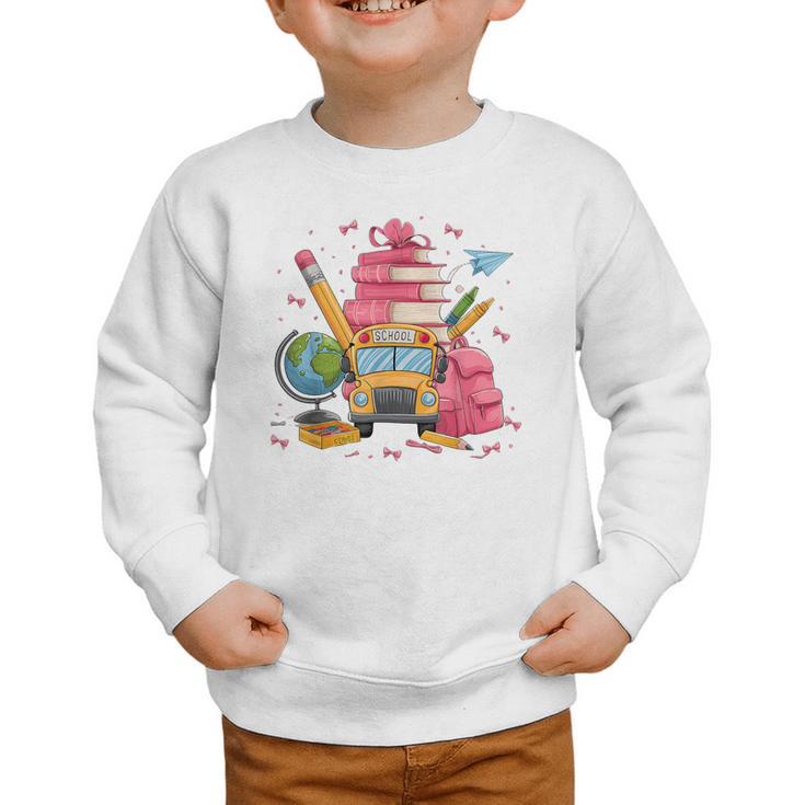 Girls Cute Pink Bows Coquette Aesthetic Back To School Graphic Toddler Sweatshirt