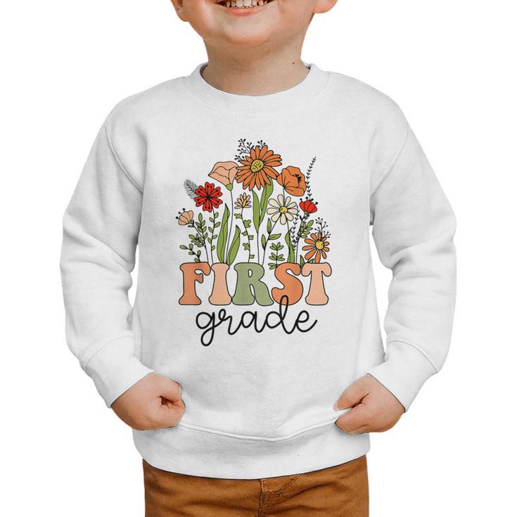 Groovy First Grade Wildflowers Back To School 1st Grade Graphic Toddler Sweatshirt