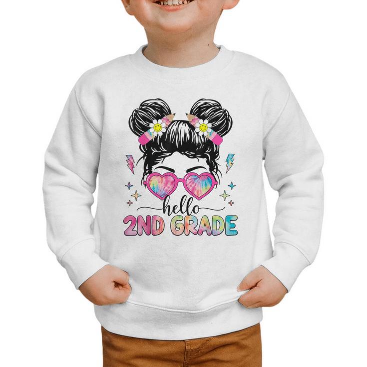 Hello 2nd Grade Messy Bun Girl Back To School First Day Graphic Toddler Sweatshirt