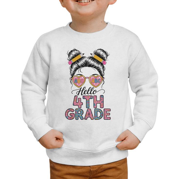 Hello 4th Grade Messy Bun Hair Back To School Girls Graphic Toddler Sweatshirt