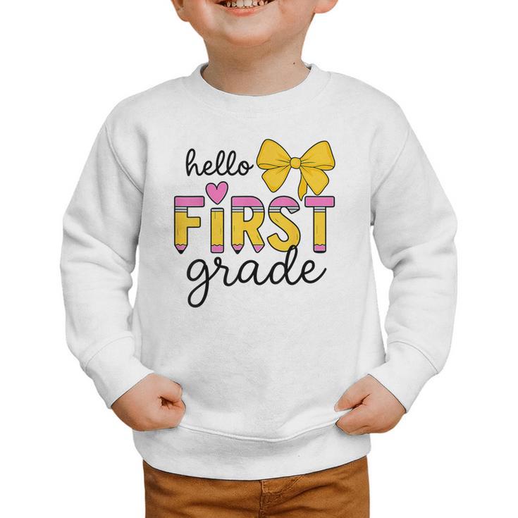 Hello First Grade For Girls Boys Cute Back To School Pencil Graphic Toddler Sweatshirt