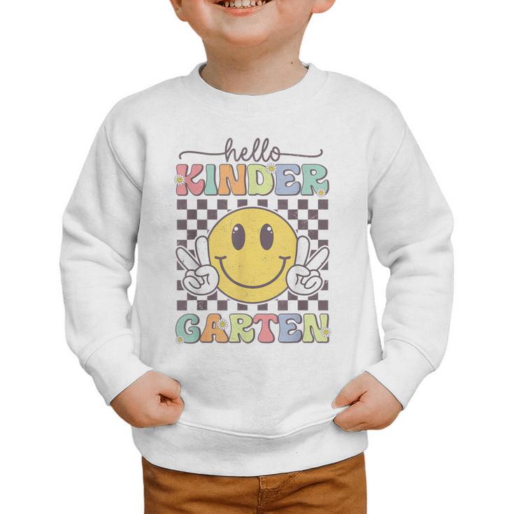 Hello Kindergarten Hippie Smile Face Back To School Graphic Toddler Sweatshirt