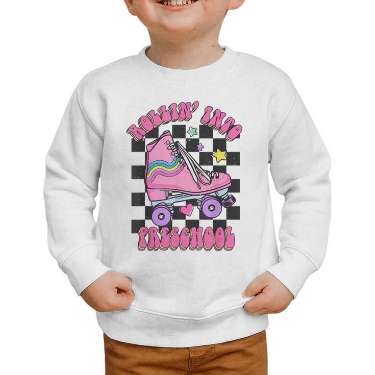 Kids Back To School Skating Rollin Into Preschool Graphic Toddler Sweatshirt