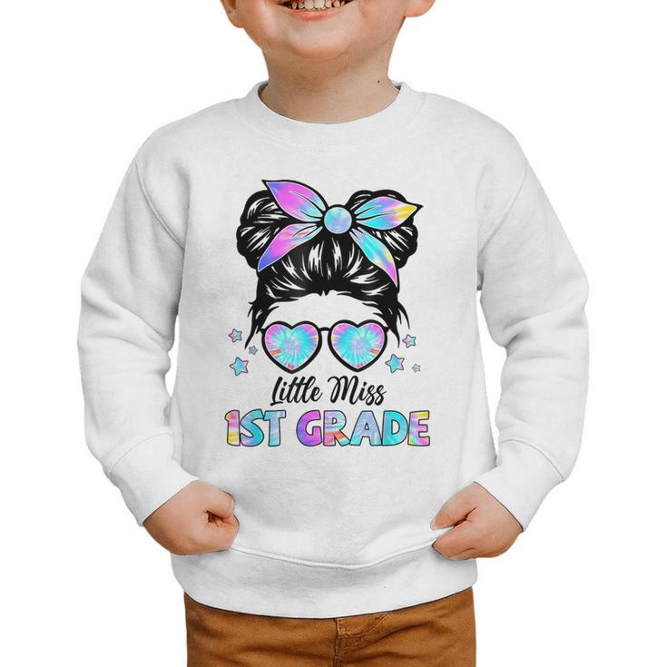 Little Miss 1st Grade Messy Bun Back To School Girls Kids Graphic Toddler Sweatshirt