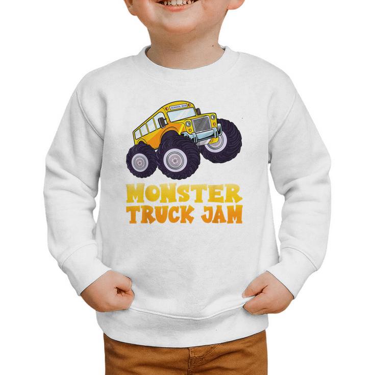 Monster Truck Jam School Bus Yellow Back To School Toddlers Graphic Toddler Sweatshirt