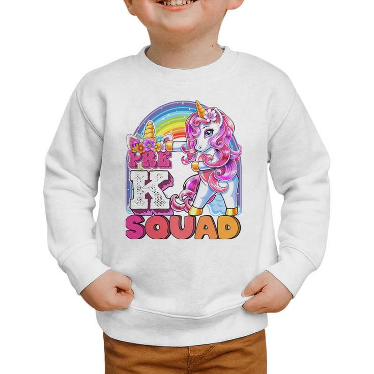 Pre-K Squad Flossing Unicorn Back To School Girls Premium Tri-Blend Graphic Toddler Sweatshirt