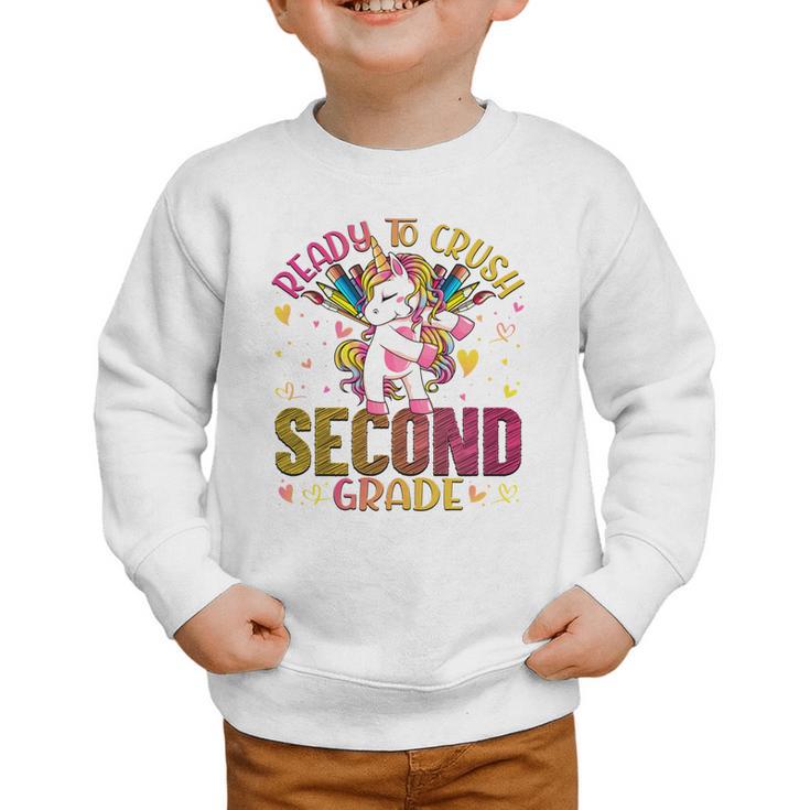 Ready To Crush Second 2nd Grade Back To School Unicorn Kids Performance Graphic Toddler Sweatshirt