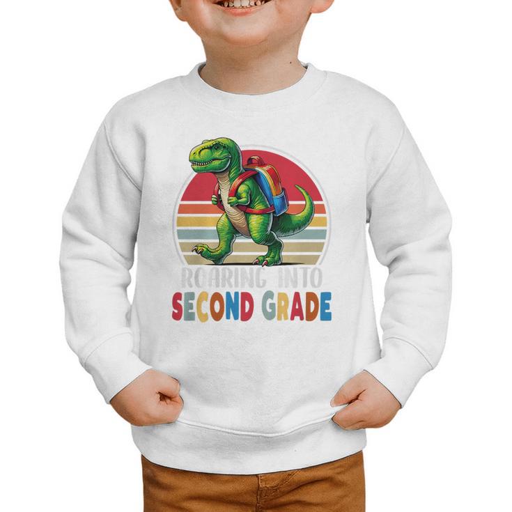 Roaring Into Second Grade T-Rex Back To School 2nd Grade Premium Tri-Blend Graphic Toddler Sweatshirt