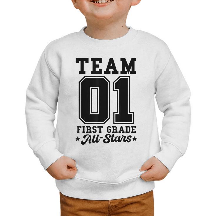 Team 1st Grade All-Stars Back To School Sports Jersey Graphic Toddler Sweatshirt