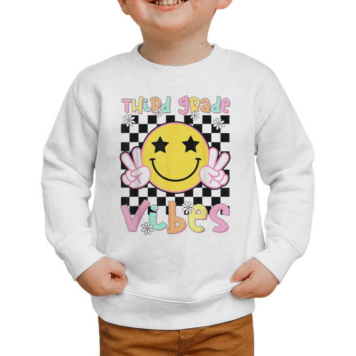 Third Grade Vibes Groovy Smile Face Back To School Girl Kid Graphic Toddler Sweatshirt