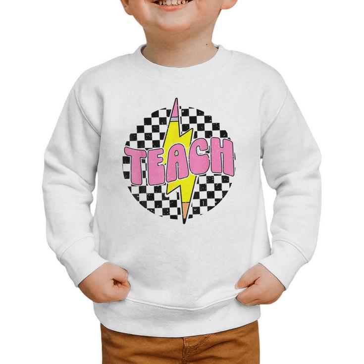 Women Checkered Teach Pencil Lightning Bolt Back To School Graphic Toddler Sweatshirt