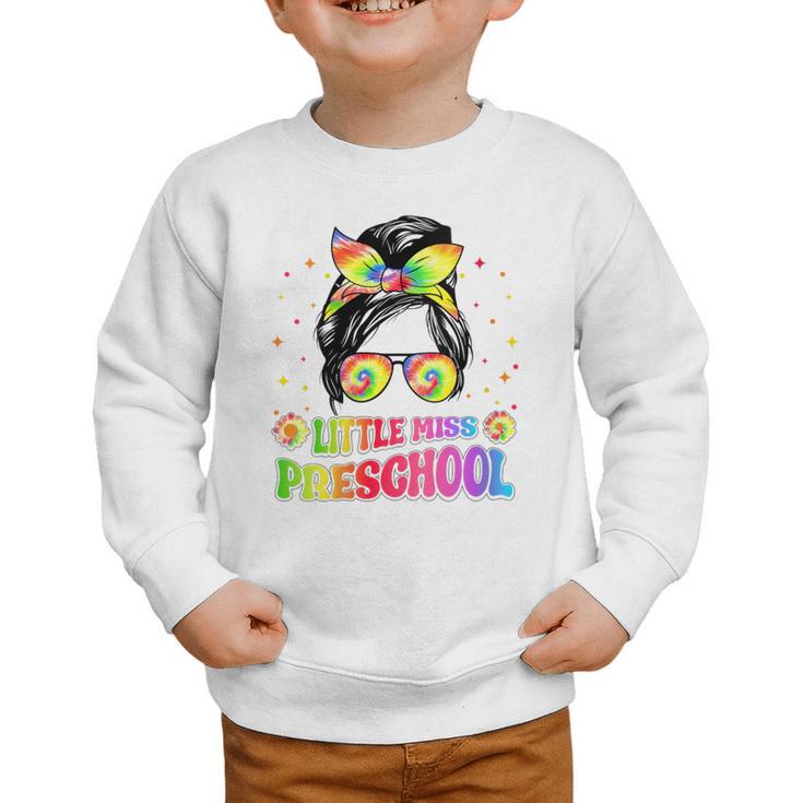 Women's Little Miss Preschool Messy Bun Tie Dye Back To School Girls Graphic Toddler Sweatshirt