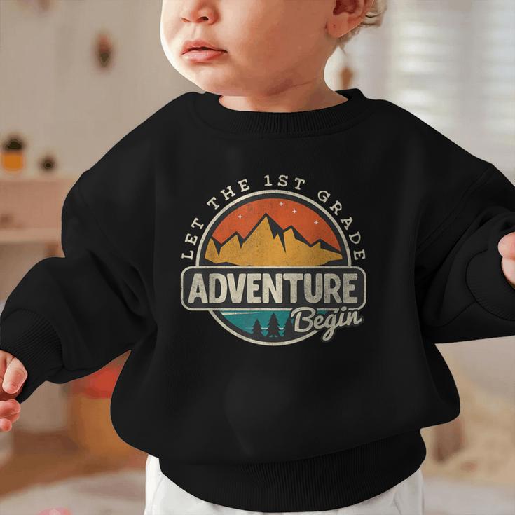1st First Grade Shirt Adventure Begin Back To School Graphic Toddler Sweatshirt 1st First Grade Shirt Adventure Begin Back To School Graphic Toddler Sweatshirt