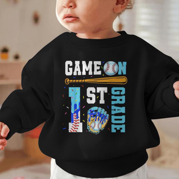1st Grade Back To School Baseball Drip Ice Cream Game On Graphic Toddler Sweatshirt