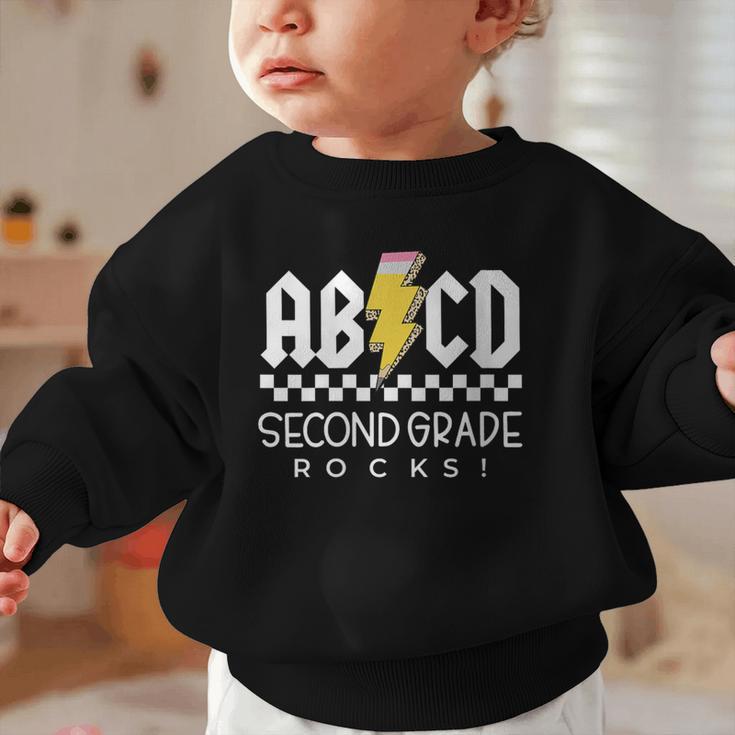 ABCD Second Grade Rocks First Day Of School Back To School Graphic Toddler Sweatshirt ABCD Second Grade Rocks First Day Of School Back To School Graphic Toddler Sweatshirt