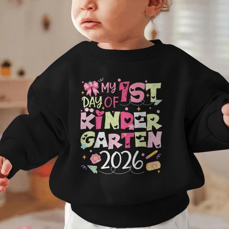 Back To School My 1st Day Of Kindergarten 2026 Bow Graphic Toddler Sweatshirt Back To School My 1st Day Of Kindergarten 2026 Bow Graphic Toddler Sweatshirt