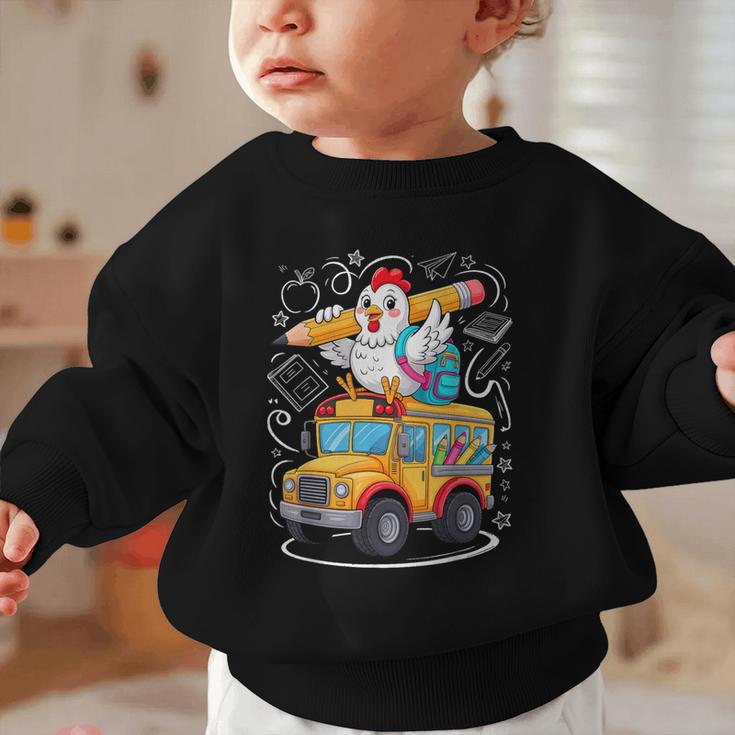 Back To School Chicken School Bus 100 Days Of School Graphic Toddler Sweatshirt Back To School Chicken School Bus 100 Days Of School Graphic Toddler Sweatshirt